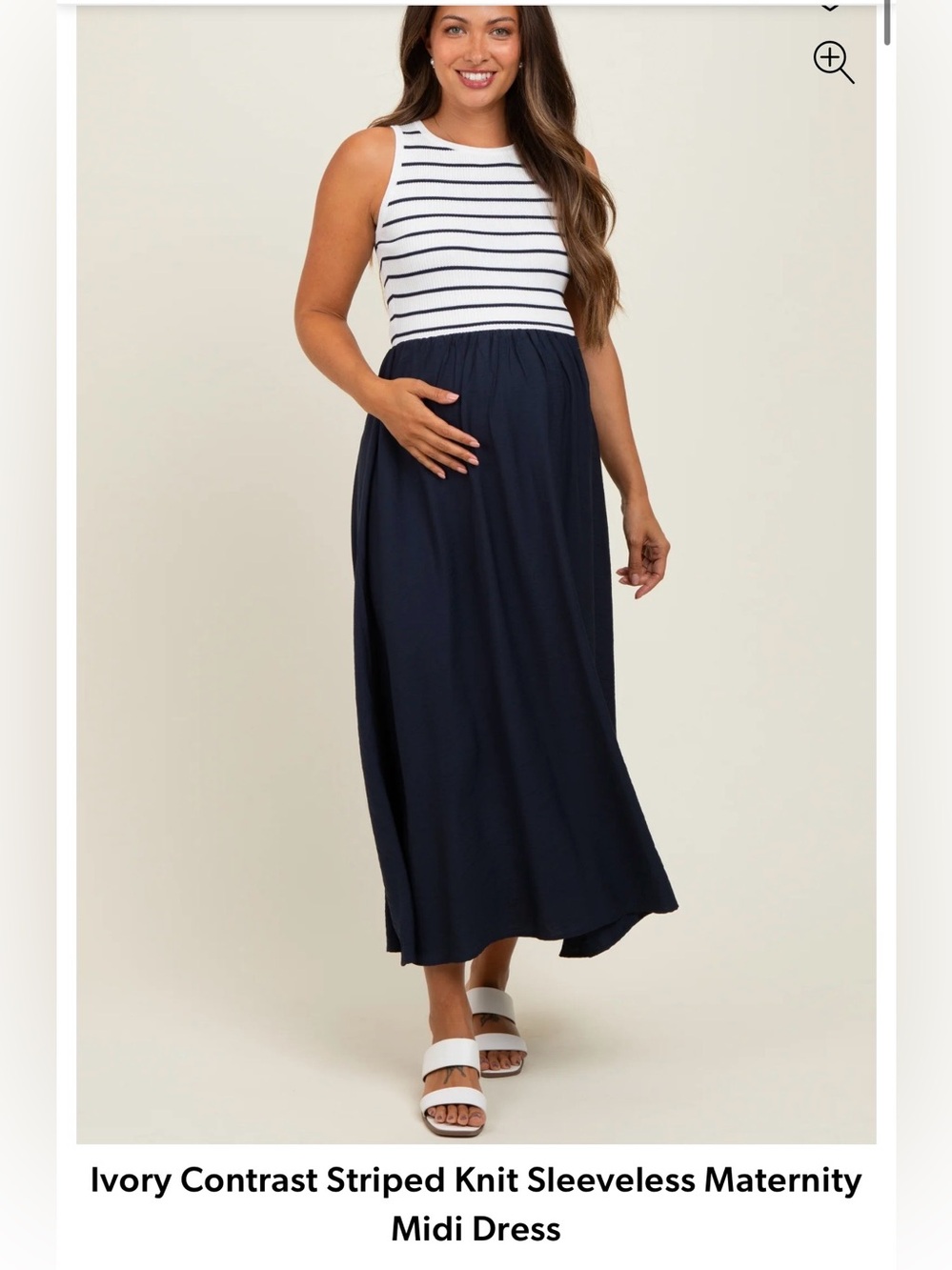 Pink Blush - Ivory and Navy Maternity Maxi Skirt Dress - Sleeveless Striped Top